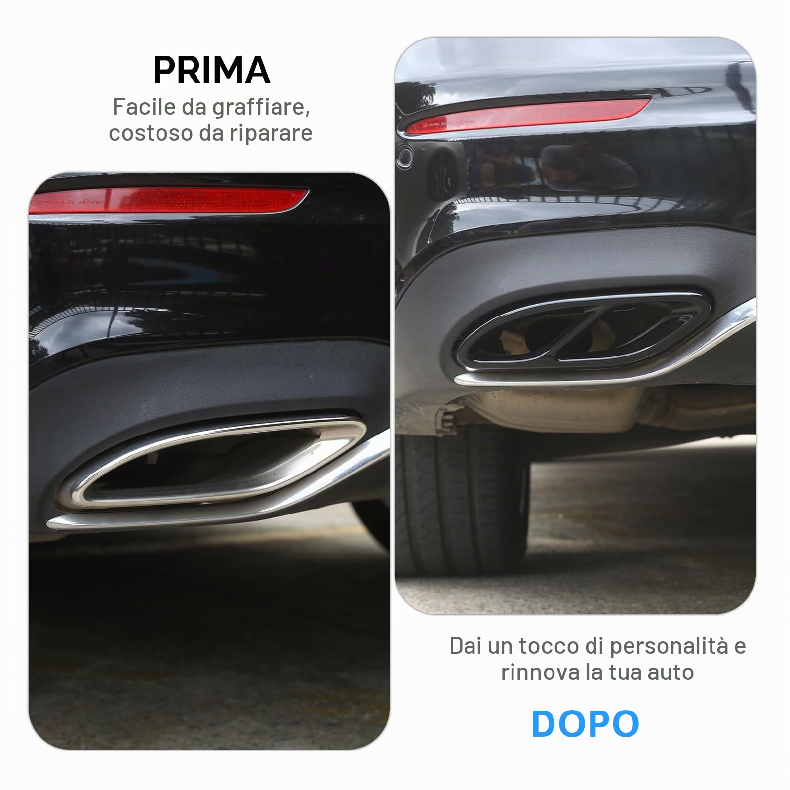 2 rivestimenti per tubi di scarico in acciaio per classe A B C E GLC W205 W213 W246 W247 W177 X253 (nero lucido)