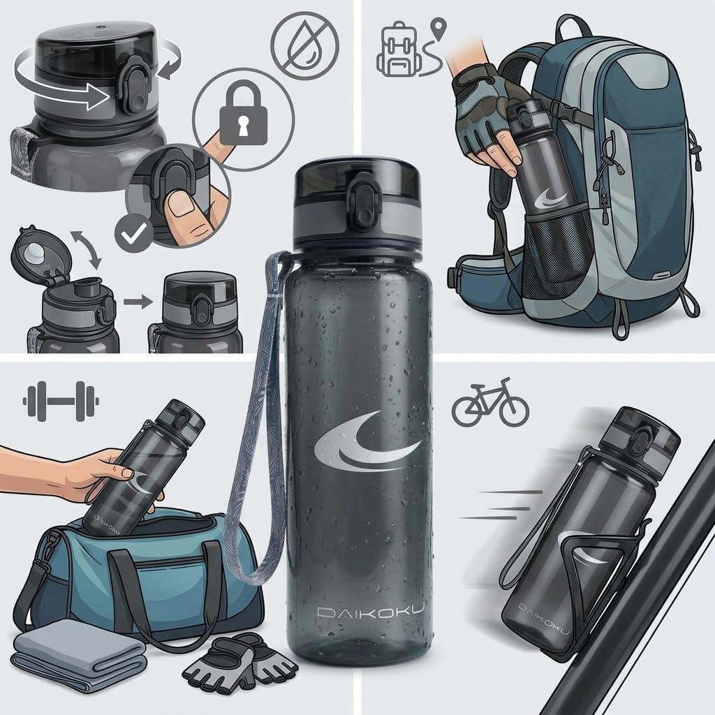 Sports Water Bottle 750 ML | BPA Free | Leak Proof | Ergonomic and Impact Resistant | Ideal for Sports and Outdoors | Grey | 750 ML