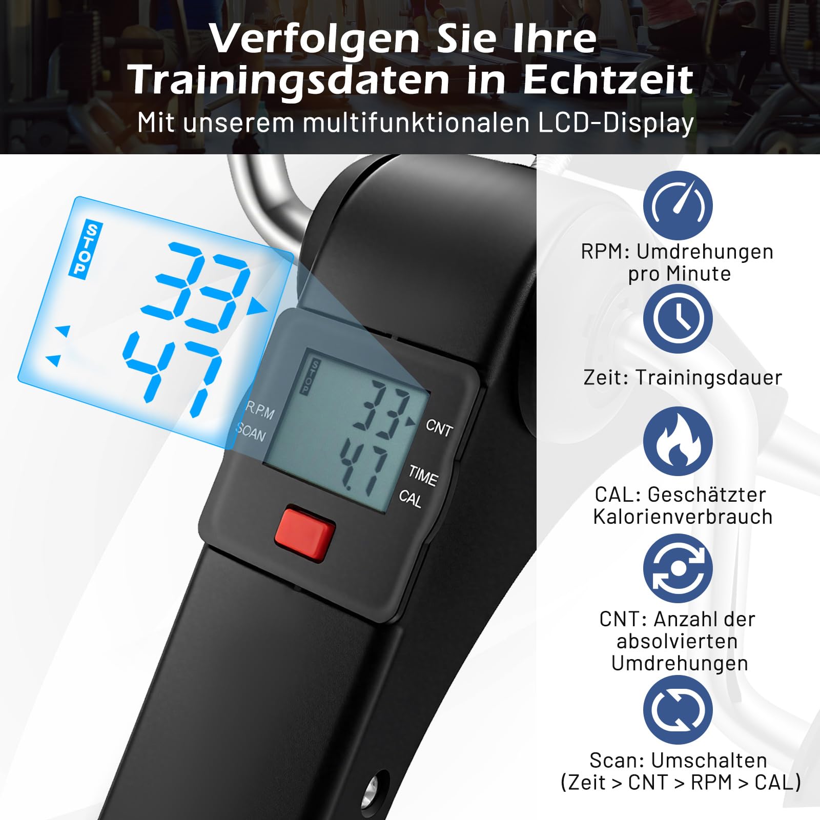 COSTWAY Pedaltrainer für Senioren, Arm und Beintrainer klappbar mit verstellbarem Widerstand & LCD-Display, Mini Heimtrainer unter dem Schreibtisch, Bewegungstrainer für Zuhause & Büro