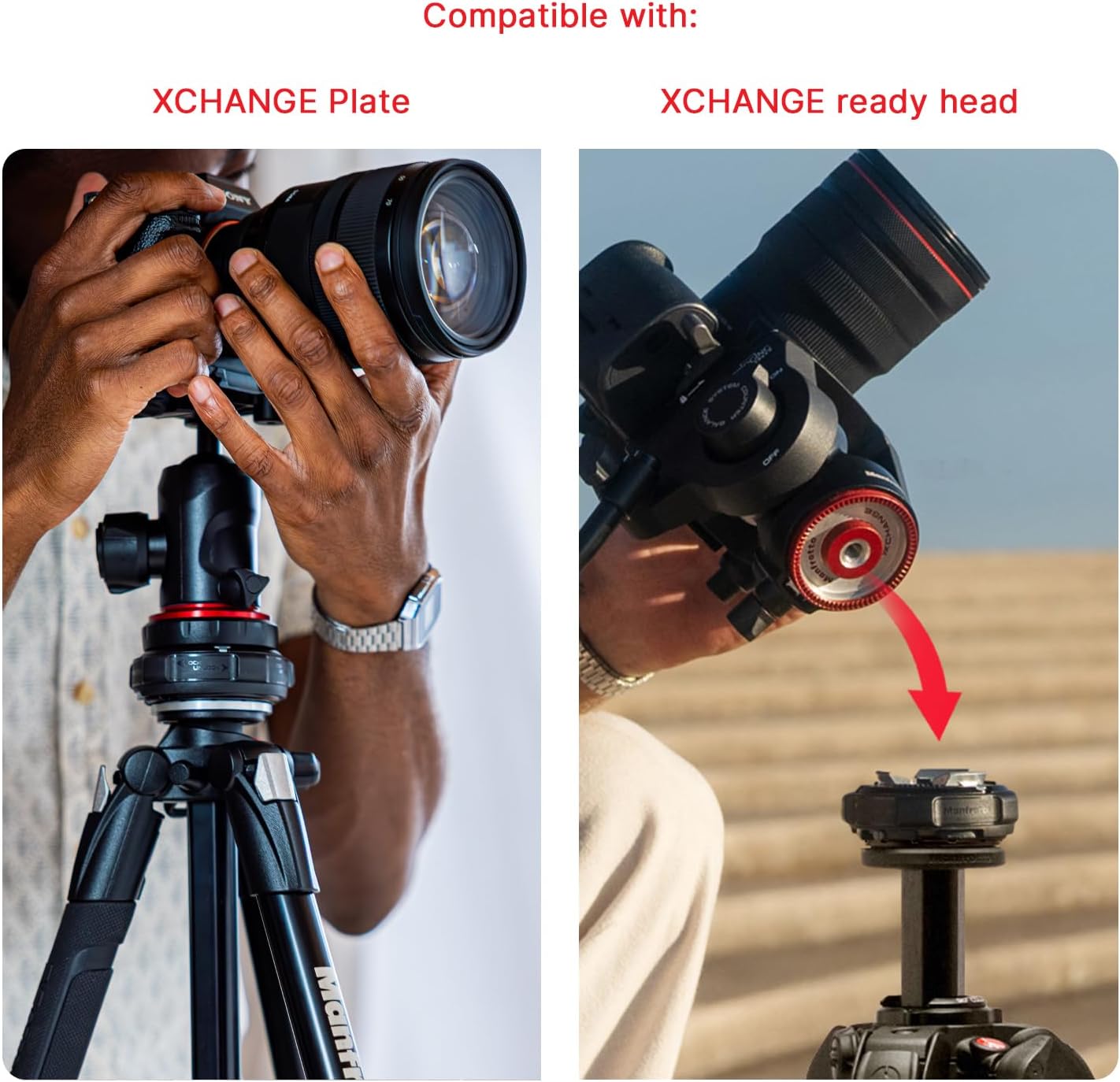 Manfrotto XCHANGE Base, Quick Release Mount, Universal 3/8" Thread, Supports Up to 20kg, Compatible with XCHANGE Plate and Manfrotto XCHANGE Head, for Photo & Video Gear