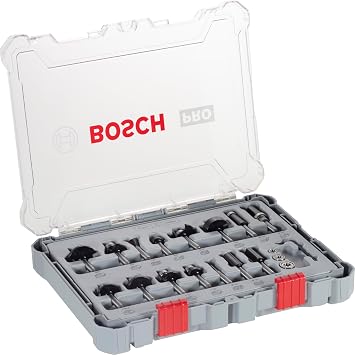 Bosch Professional Set Mixto de Brocas Fresadoras de 15 Piezas para madera, v stago de   1/4 Inch, Accesorios Fresadoras