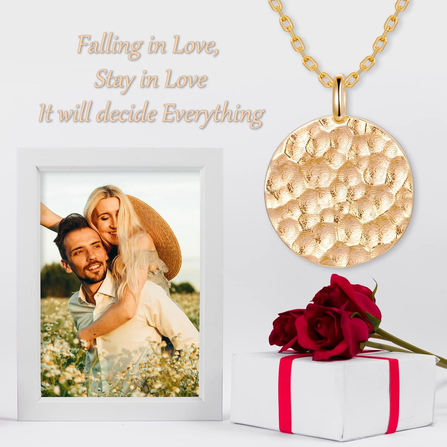 14K Gold Moon Necklace for Women, Dainty Gold Hammered Coin Disc Chokers Necklace with Full Moon Jewelry Gift for Her, Wife, Mom, 18" - Image 6