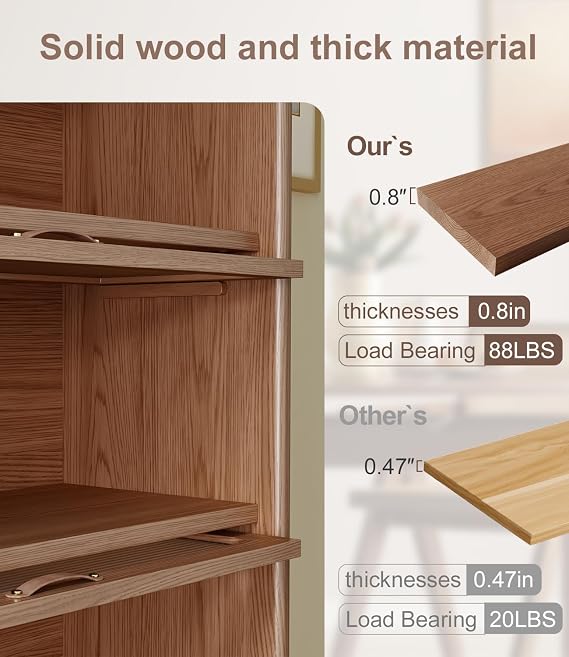 KungFuWood Wooden Bookcase with Tempered Glass Doors, Large Solid Wood Bookshelf Glass Front Bookshelves flip top Display Cabinet case Hidden Glass Doors for Apartments, Home Offices (4 tire 60)