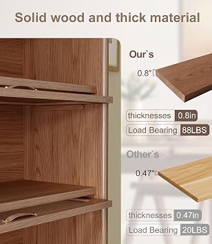 KungFuWood Wooden Bookcase with Tempered Glass Doors, Large Solid Wood Bookshelf Glass Front Bookshelves flip top Display Cabinet case Hidden Glass Doors for Apartments, Home Offices (4 tire 60)