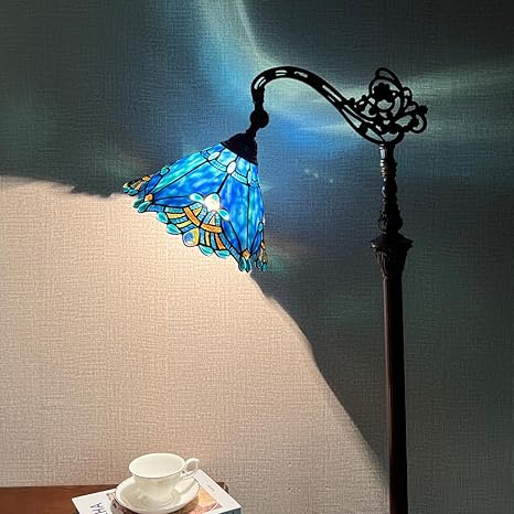 COTOSS Tiffany Reading Floor Lamp,Blue Stained Glass Vintage Floor Light for Reading,Antique Style Tall Standing Lamp for Living Room Bedroom Office,Adjustable Angles photo 2