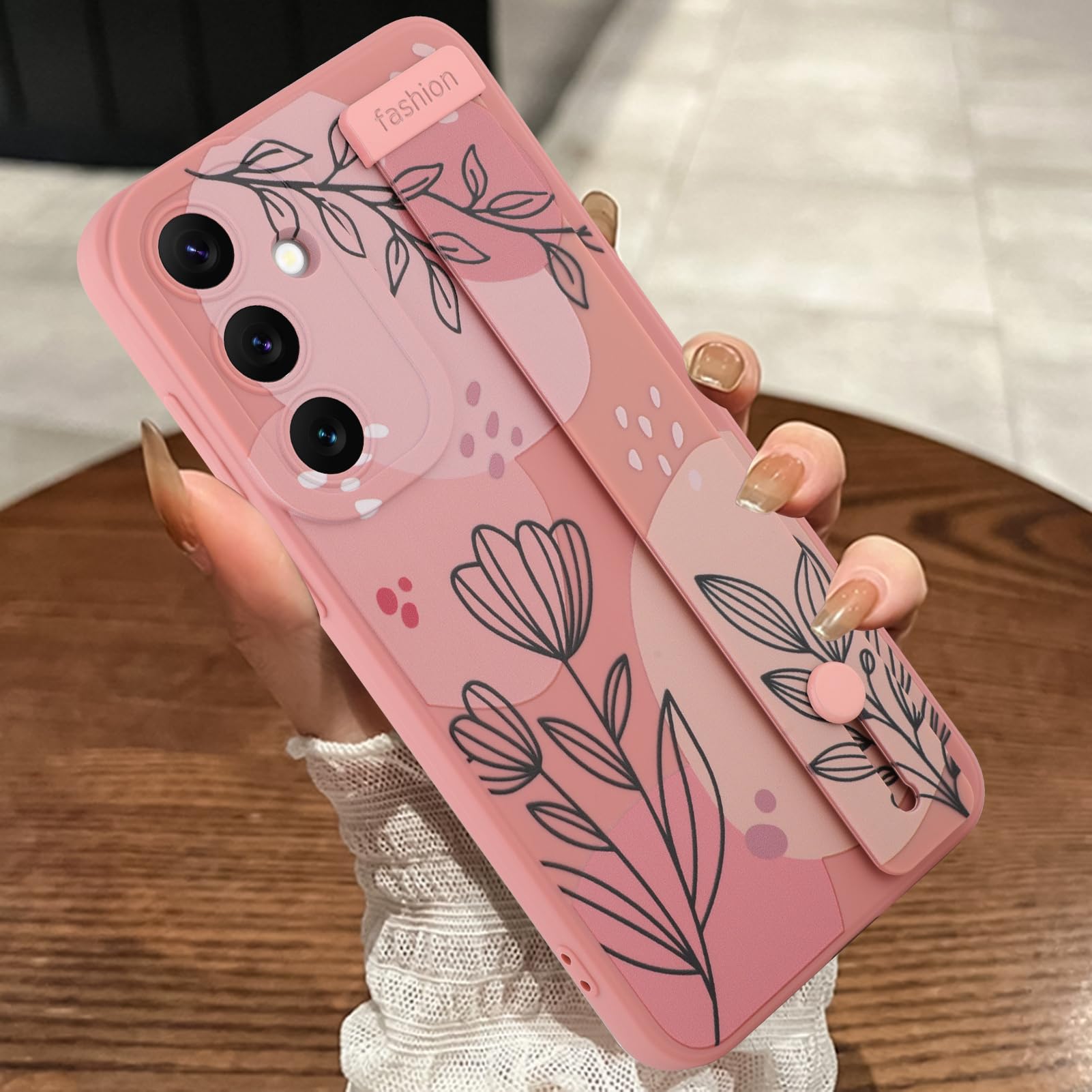 MOWIME Compatible with Samsung Galaxy S24 Plus Case with Wrist Strap, Floral Flower Shockproof Soft TPU Protective Cover Women Girls, Slim Anti