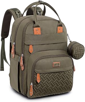 BabbleRoo Baby Changing Bag Backpack, Nappy Changing Back Pack Diaper Bags with Changing Mat & Pacifier Holder for Mom & Dad Army Green