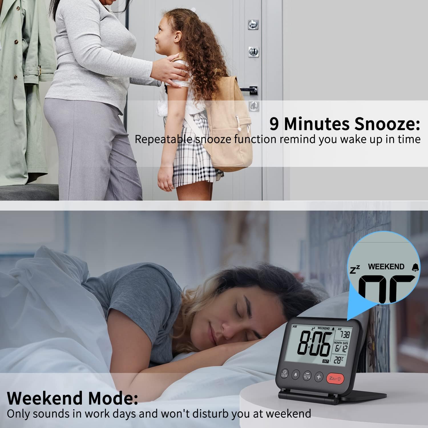 Buy NOKLEAD Digital Travel Alarm Clock for Bedroom Office Small LCD