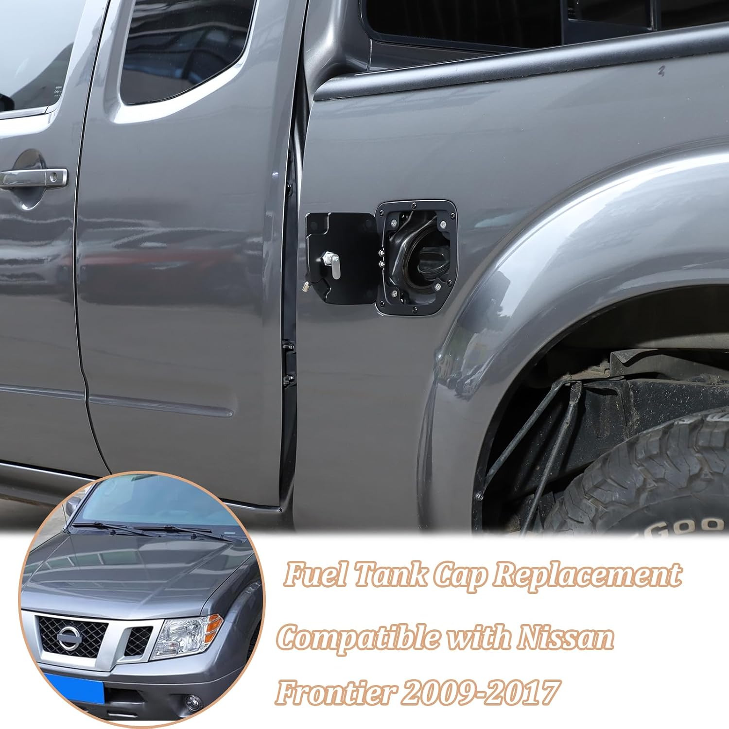 Fuel Tank Cap Replacement Anti-theft Lock Cap Compatible with Nissan Frontier 2009-2017,Car Gas Cap Tank Trim Cover Fuel Filler Protector with Lock Car Accessories(Fit for 2-Door Version)