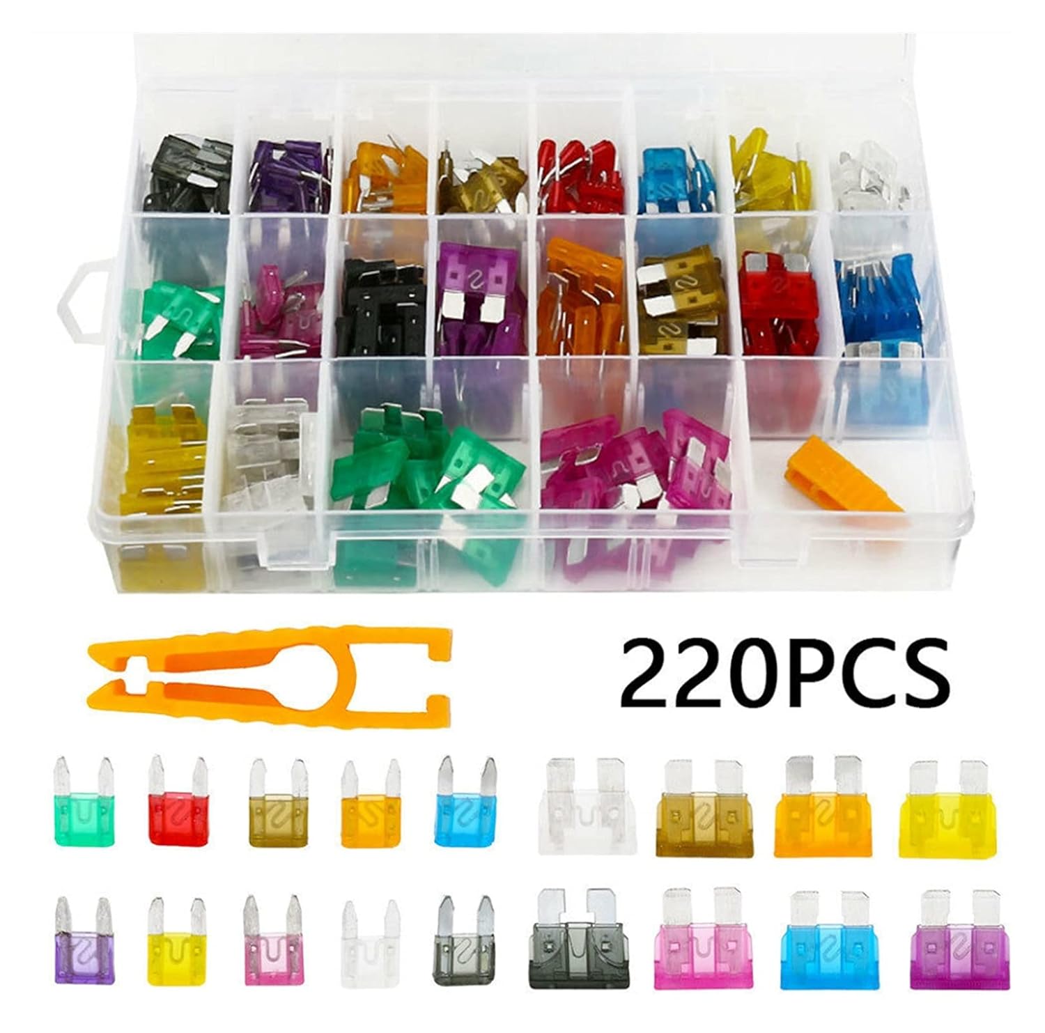 220pcs Car Blade Fuses Mini Flat Fuses Assortment 5-30A Flat Fuse Set Auto Fuse Car Accessories