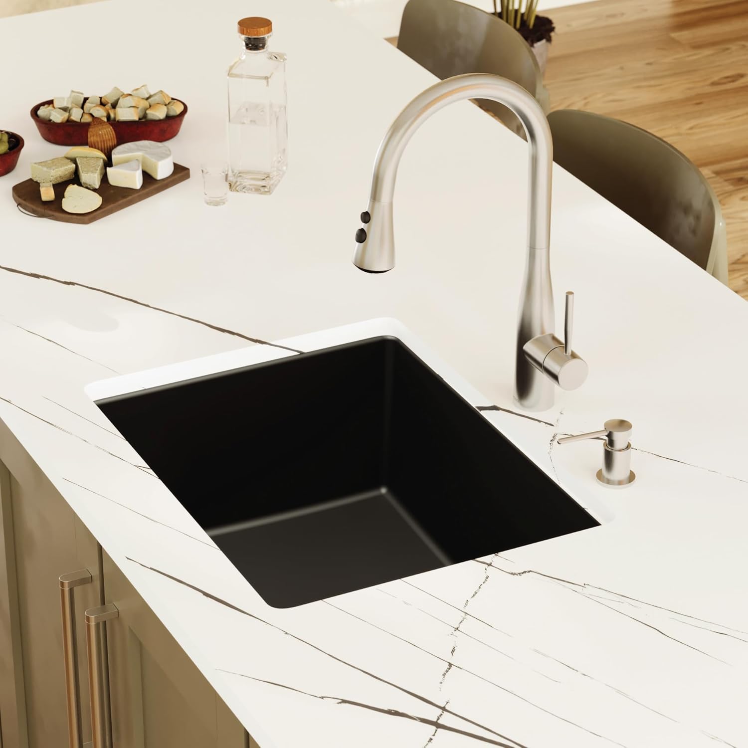 Karran QU-820 Undermount 24.38 in Single Bowl Quartz Kitchen Sink in Black