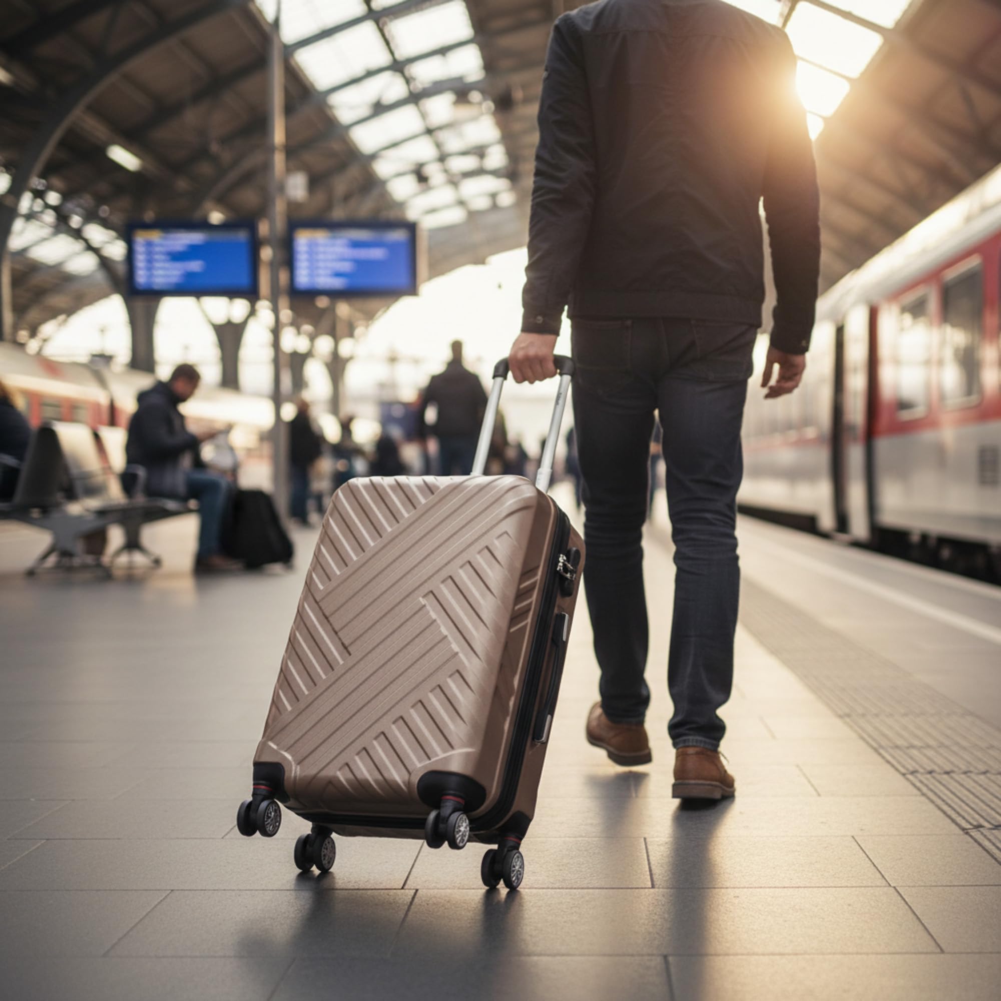 Zelsius Koffer Set 3 Stück, Champagner | ABS Hartschalenkoffer mit Zahlenschloss, Doppelrollen und Innen Trennwand | Handgepäckkoffer, Hartschalenkoffer Set 3 teilig, Trolley, Koffer Groß, Luggage Set