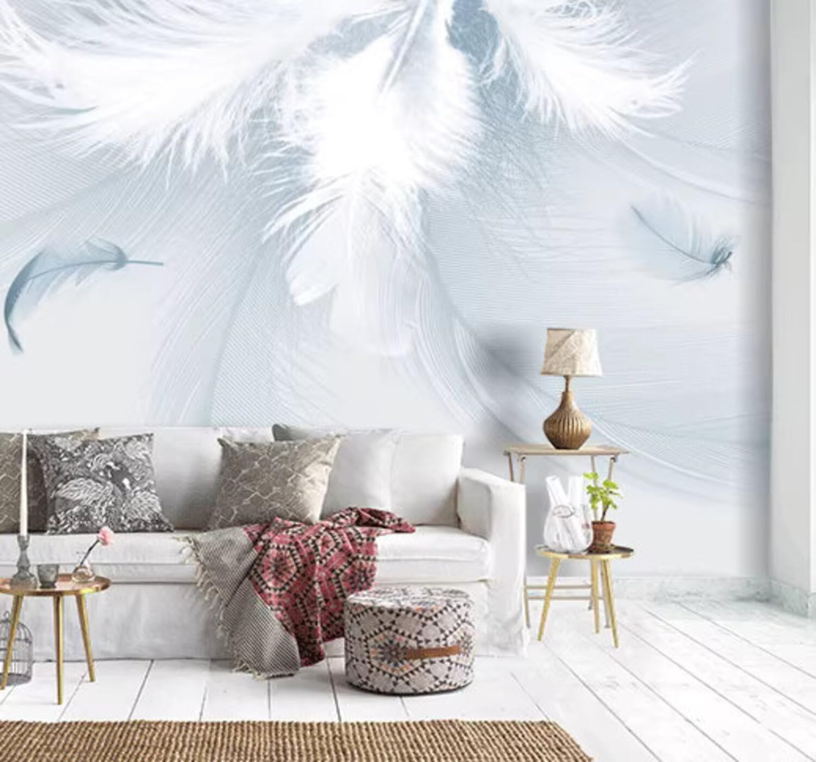 Fresh Minimalist White Feathered Accent Decorative 3D Wallpaper Easy Install Feature Office Living Room Sofa Bedroom TV Background Wall Decoration-250cm×170cm