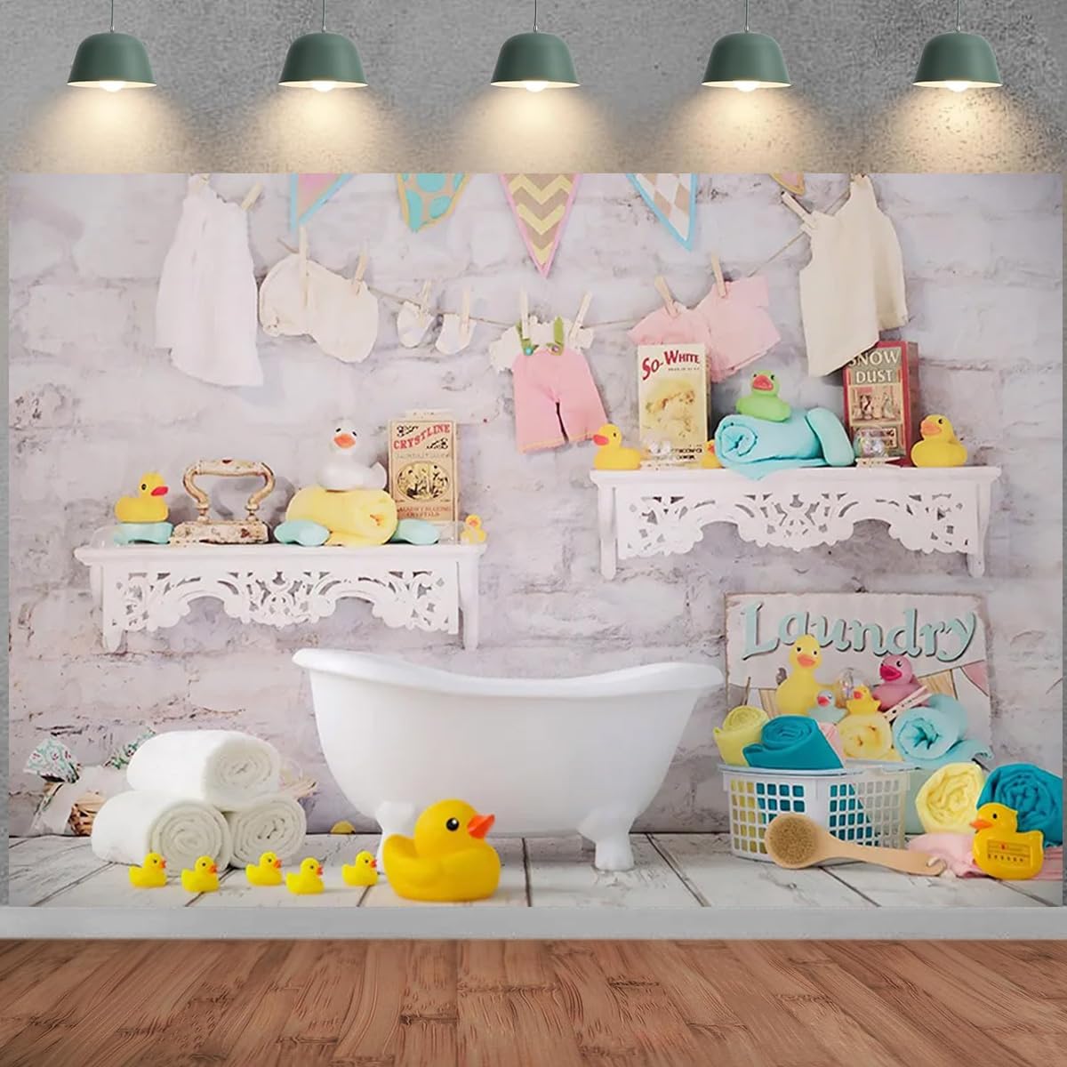 Little Yellow Duck Baby Shower Backdrop Newborn Bath Background Kid Birthday Party Cake Smash Decoration Gender Reveal Background Newborn Kids Birthday Portrait Backdrop (7X5FT)