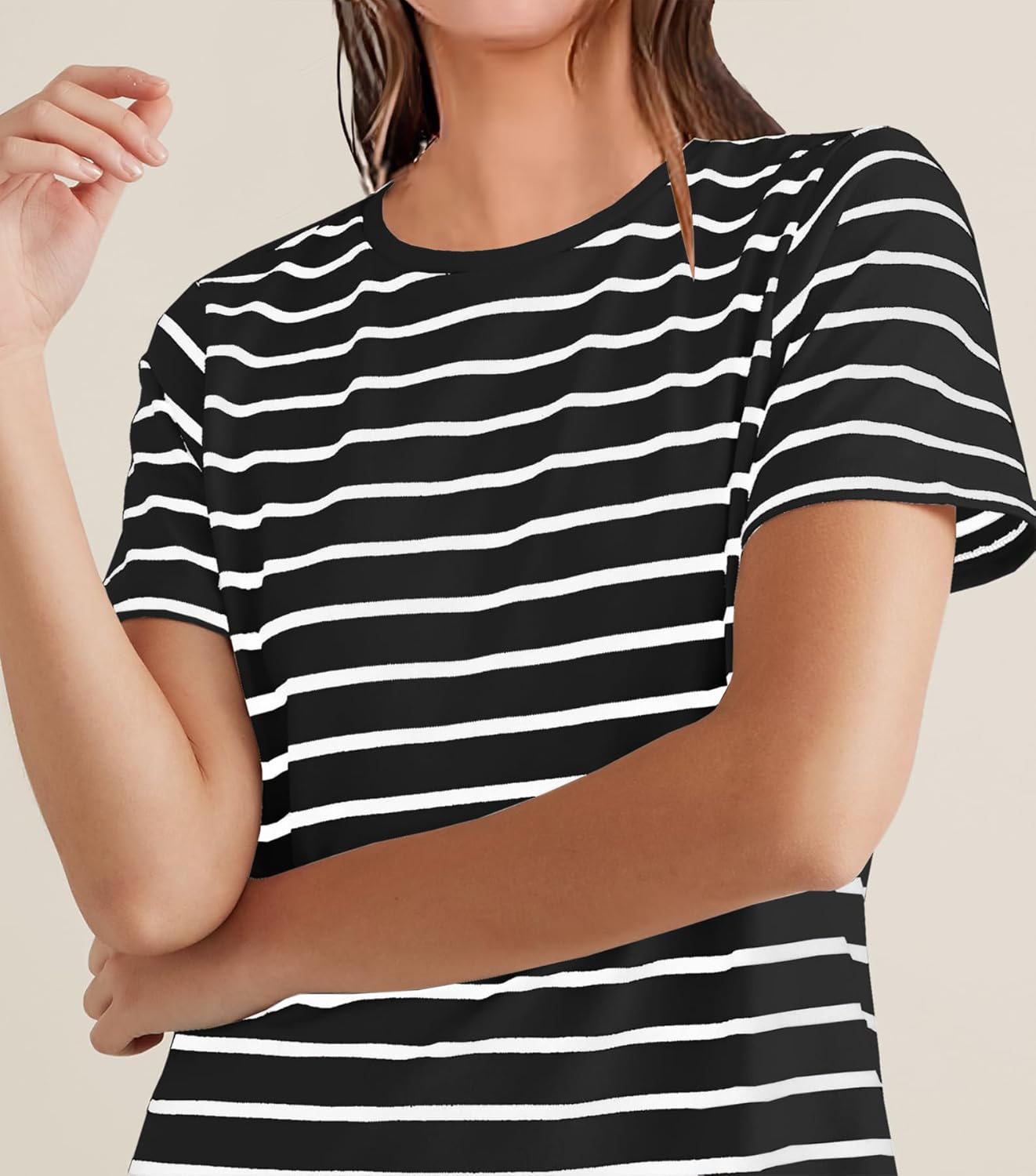 MITILLY Women's Casual Summer T Shirt Dress 2026 Striped Loose Short Sleeve Tunic Dress with Pockets - Image 5