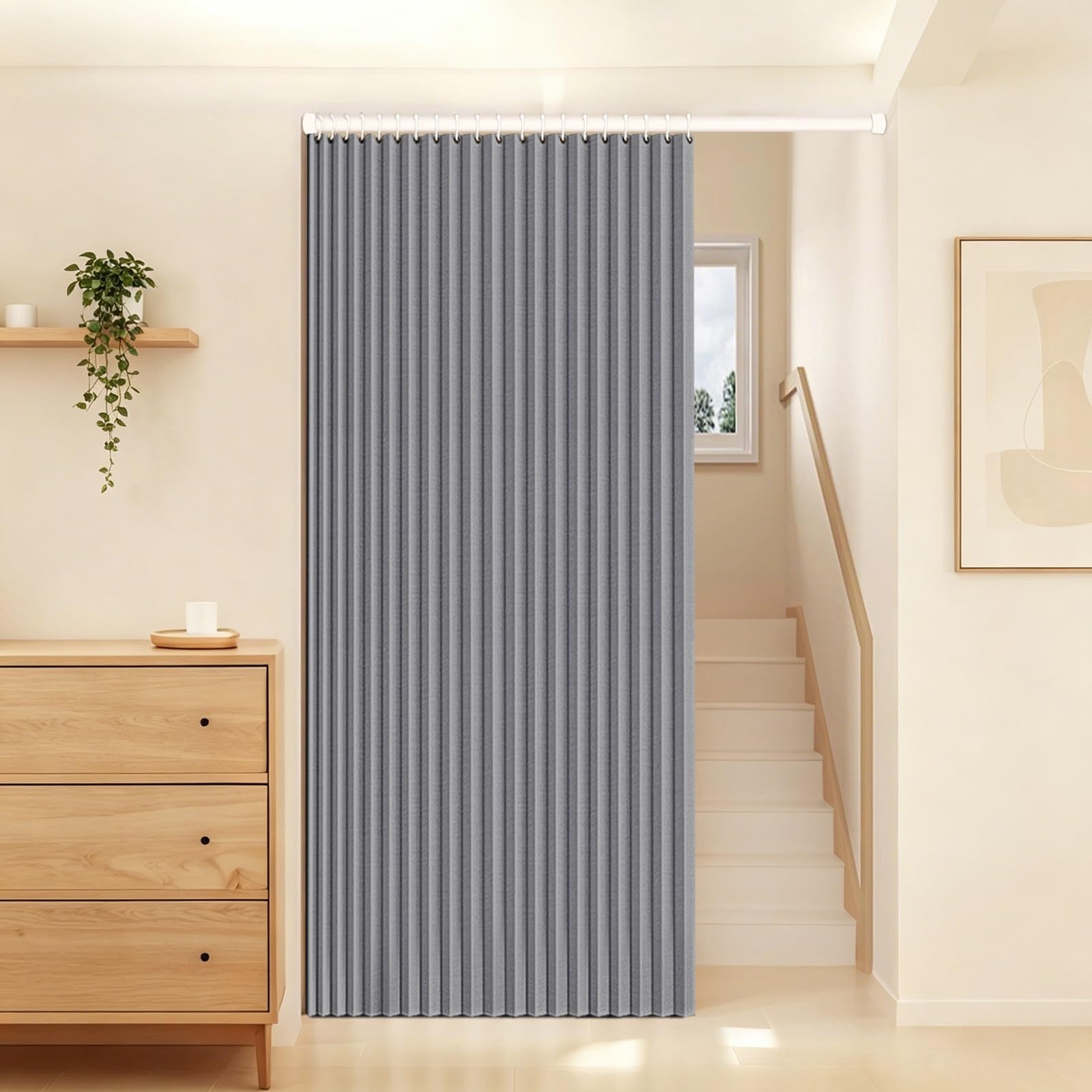 Tenda da Doccia Magnetica Pieghevole,Tende Oscuranti per Porta,con Bastone a Pressione,per Camera da Letto Finestra Bagno Porta.(Gray,140x200cm)