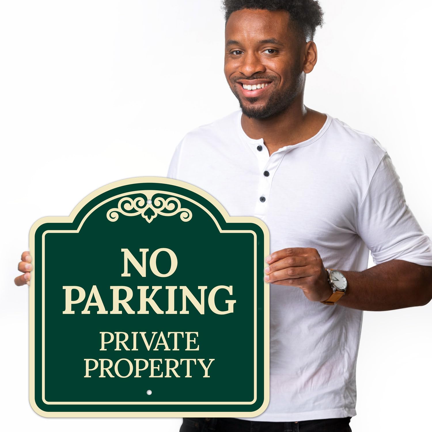 No Parking Private Property Décor Sign, Green Dark, 18x18 Inches, ACM, Fade Resistant, Made in USA by Sigo Signs