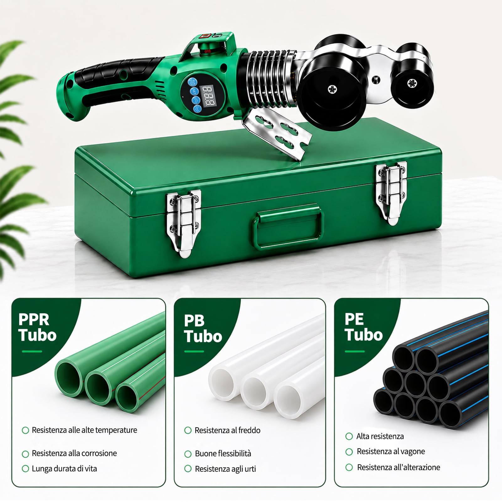 Saldatrice a manicotto, 1000 W, con display digitale, saldatrice professionale per manicotti (20-25-32-40-50-63 mm), saldatrice per tubi in plastica PB PE PERT PPR