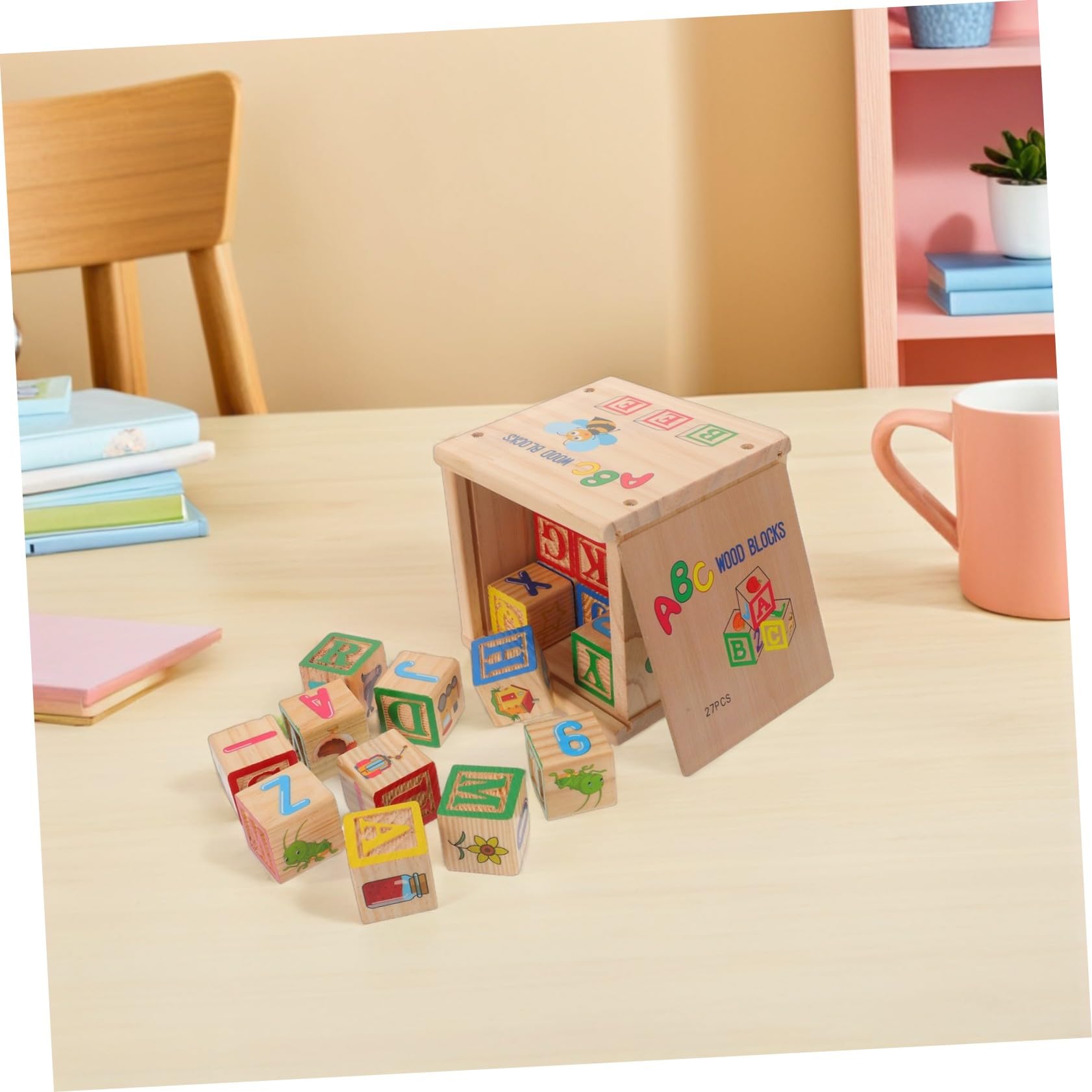 FRCOLOR Bloques de Madera ABC y Números para Niños, 27 Piezas