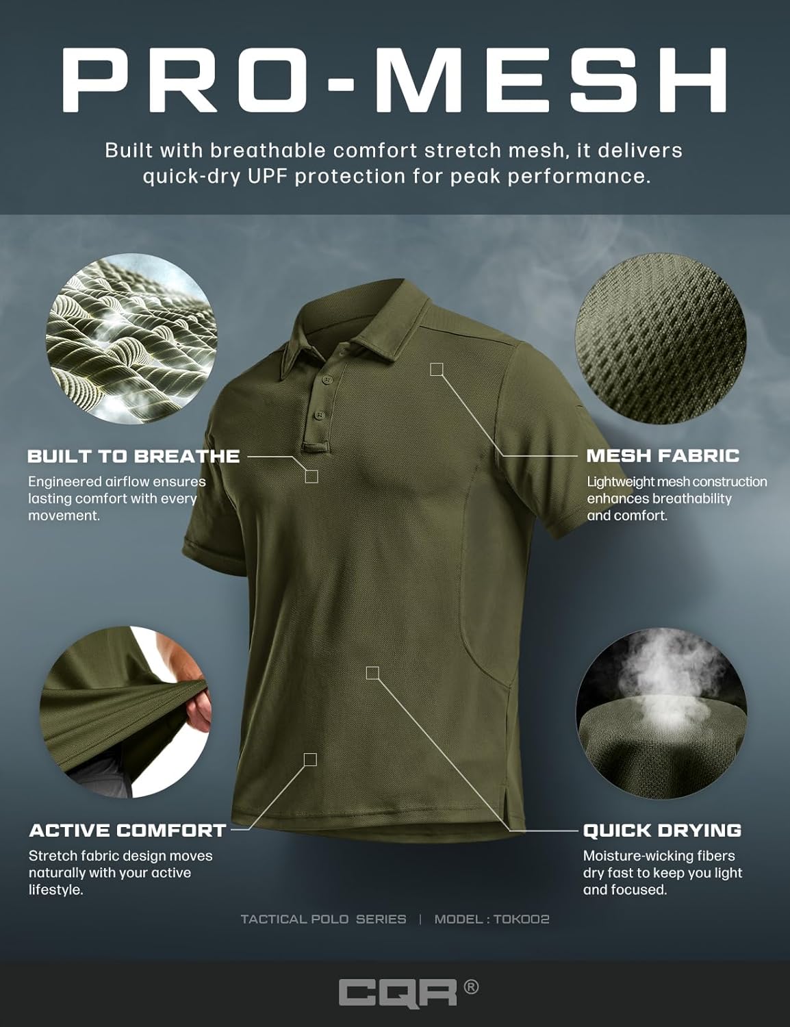 CQR Men's Polo Shirts, Tactical Short Sleeve Golf Performance Shirts, Lightweight Dry Fit UPF 50+ Pique - Image 8