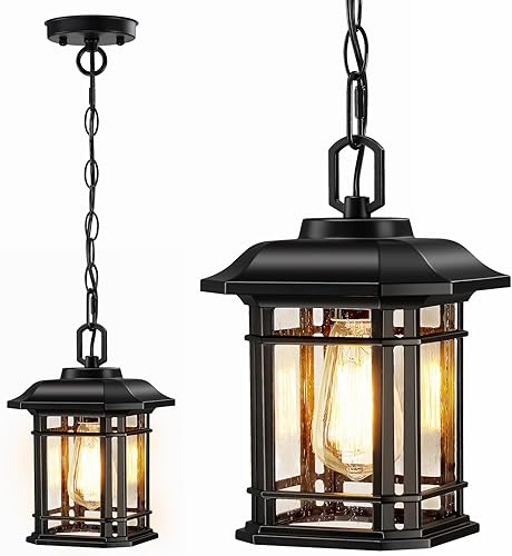 Miniatura 7 de Luces colgantes para exteriores para porche con sensor de atardecer a amanecer, faroles colgantes exteriores al aire libre, lámpara de techo al aire