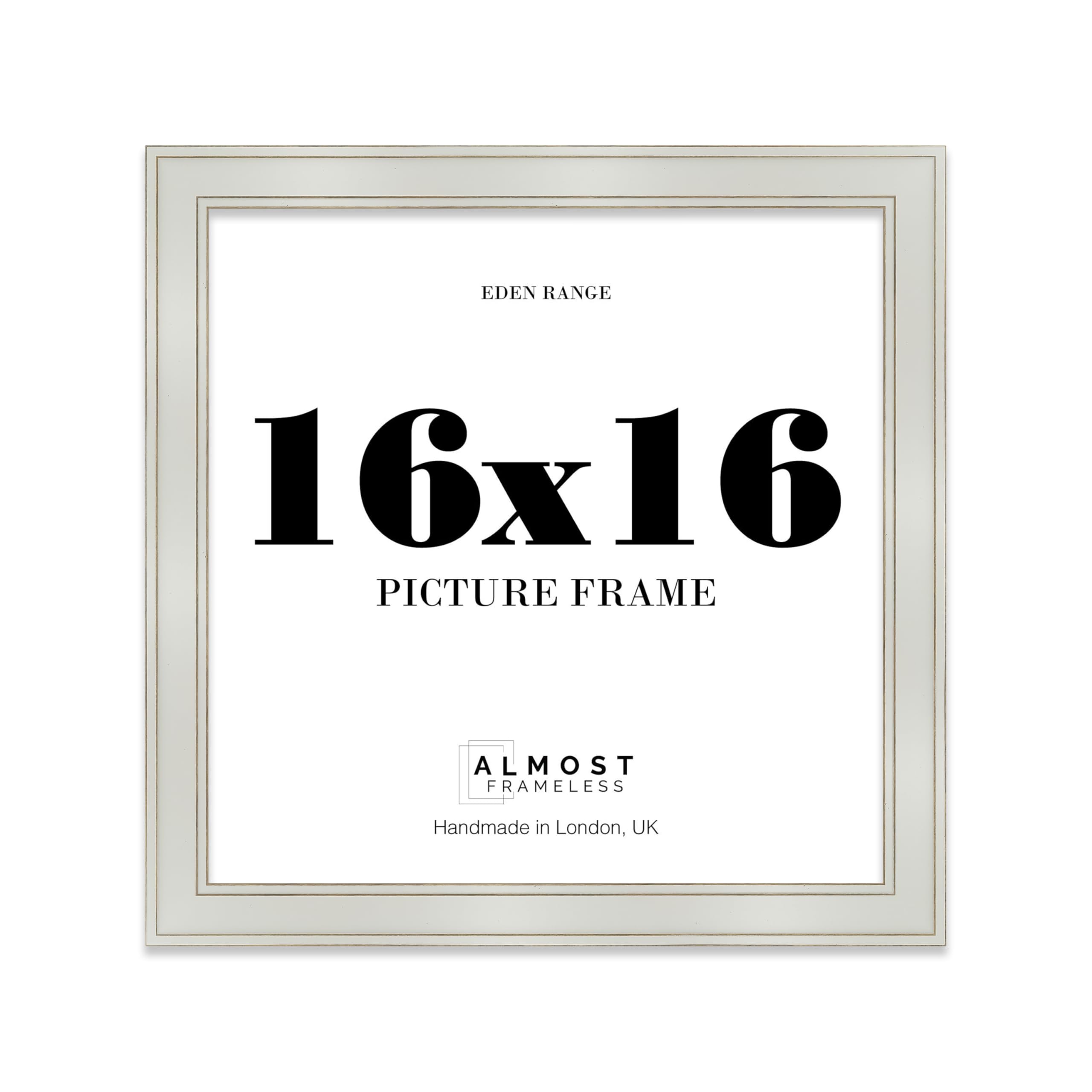 16x16 Light Grey Picture Frame - Shabby Chic Photo Frame with Distressed Finish, Gold Trim, Wall Hooks, 37mm Edge - 1 Pack