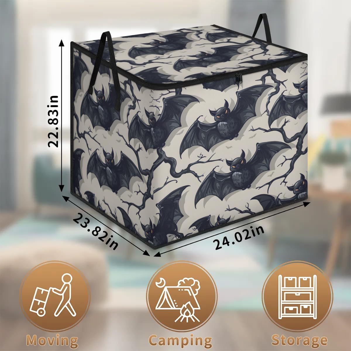 Honeybaby 214L Extra Large Comforter Storage Bag Halloween Cartoon Bats Storage Totes with Lids Waterproof Closet Organizer Folding Blanket Storage Bags for Clothes Bedding Pillows