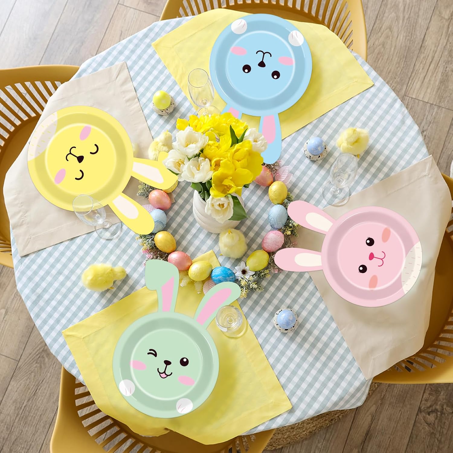 48pcs Easter Bunny Paper Plates Rabbit Tableware Decorations Spring Easter Bunny Shaped Dinnerware Set Rabbit Paper Plates Disposable 7 Inch Dessert Dinner Plates for Party Supplies Decoration