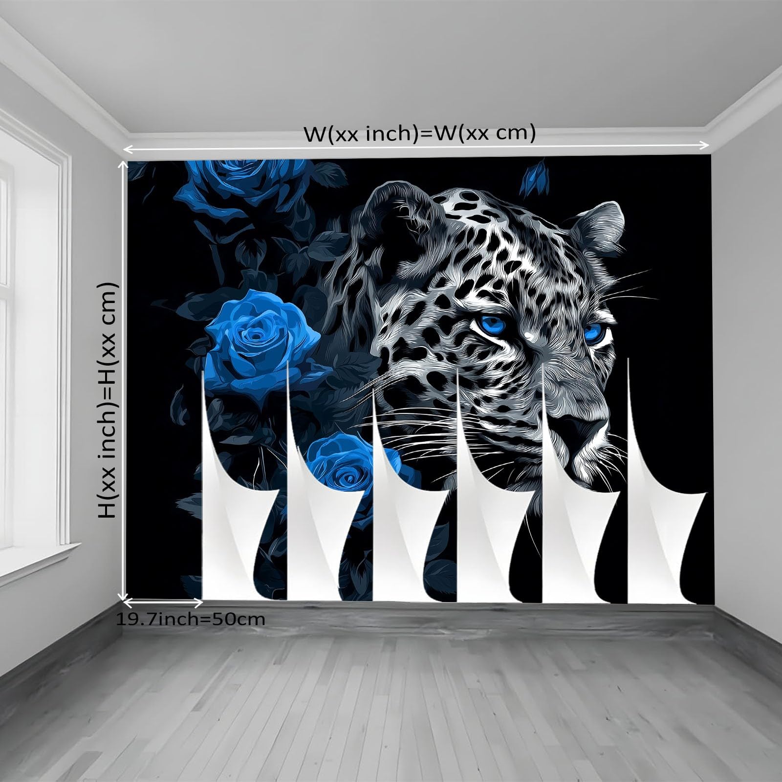 Zdjęcie ścienne 250 x 175 cm, niebieski różowy lampart, dekoracja z włókniny, do pokoju chłopięcego i biura, czarne