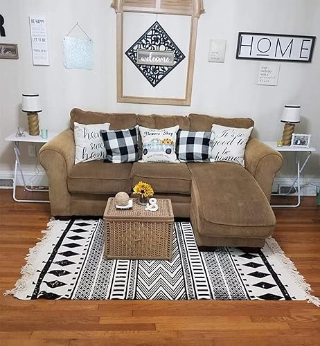 Miniatura 1 de USTIDE Alfombra tejida a mano de 3 x 5 pies, alfombra decorativa para dormitorio, borlas de algodón grandes, alfombra de área bohemia con flecos