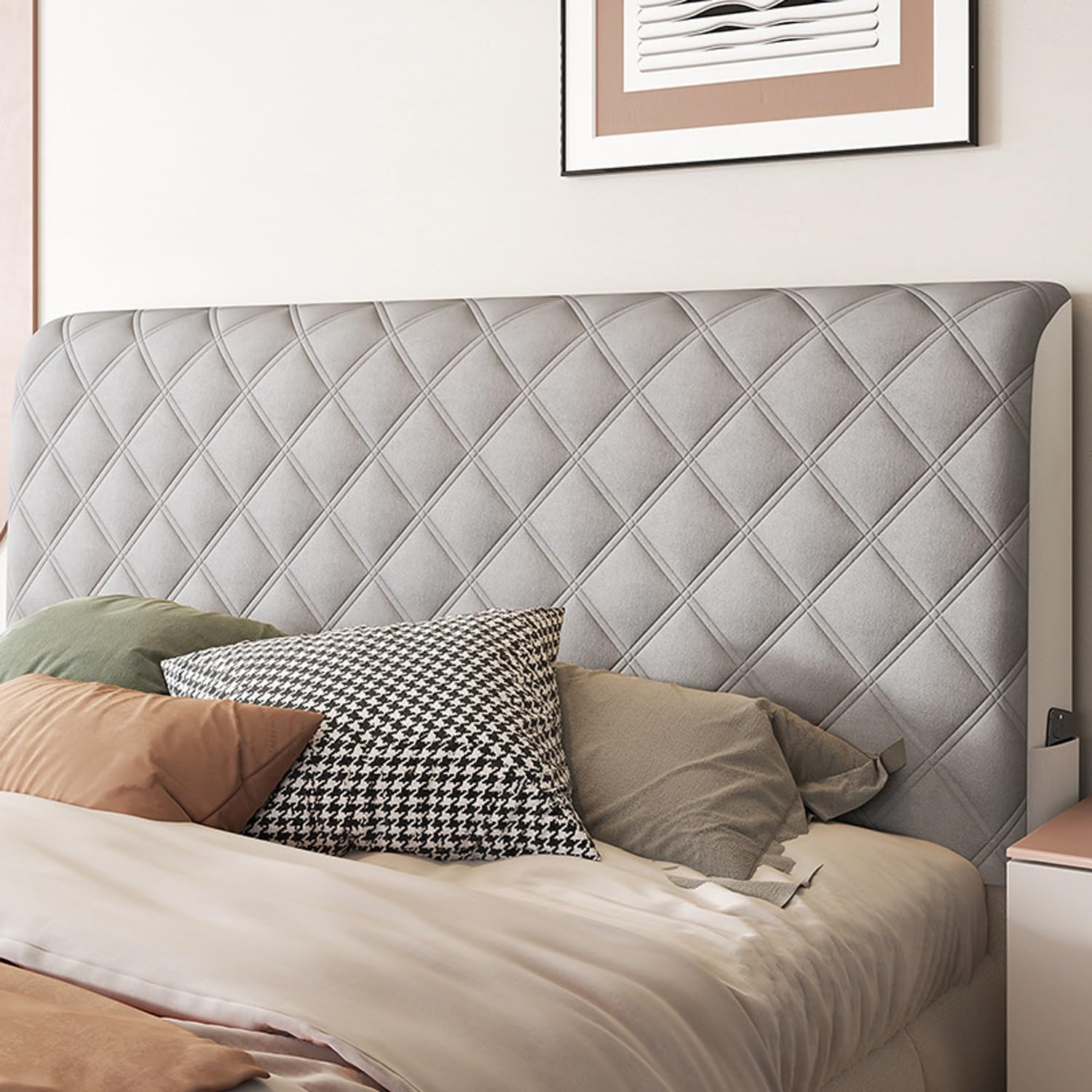Bed Headboard Cover,Velvet Headboards Covers Slipcover For Single/King/Double,Stretch Upholstered Protector Cover All-Inclusive Bedside Decoration Dust Cover ( Color : Grey , Size : 190cm(75inch) )