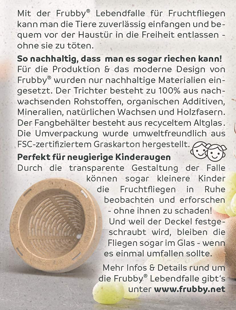 Die nachhaltige Fruchtfliegen-Lebendfalle - geeignet für Taufliegen Obstfliegen Essigfliegen - wiederverwendbar - spülmaschinengeeignet - 100% plastikfrei - ohne Chemie (3'er Pack)