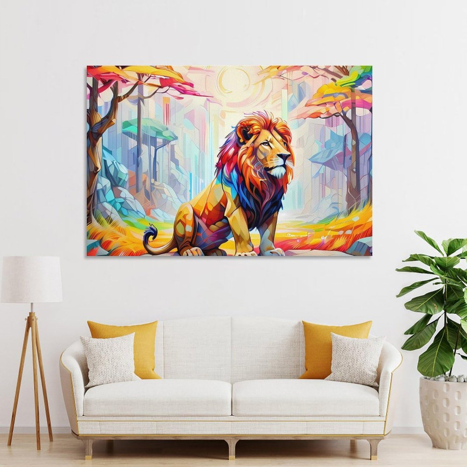 Junmoney Lion Room Decor Wall Art, 24x36inch(60x90cm), for Bedroom, Guest Room Or Reading Nook, Home Artwork with A Soft Interior Feel