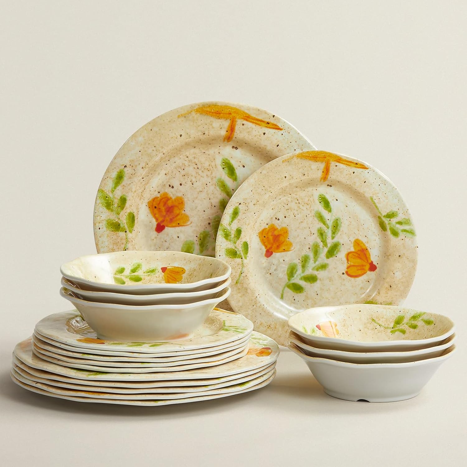 Joviton Home 18Piece Farmhouse Leaf Melamine Dinnerware