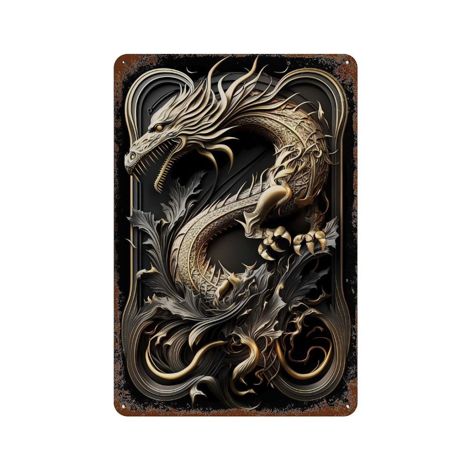 Decorative Tin Sign with Monarch of Legend Dragon Design 11.8"x7.9", for Farmhouse, Kitchen And Entryway Decor, Decorative Metal Wall Art