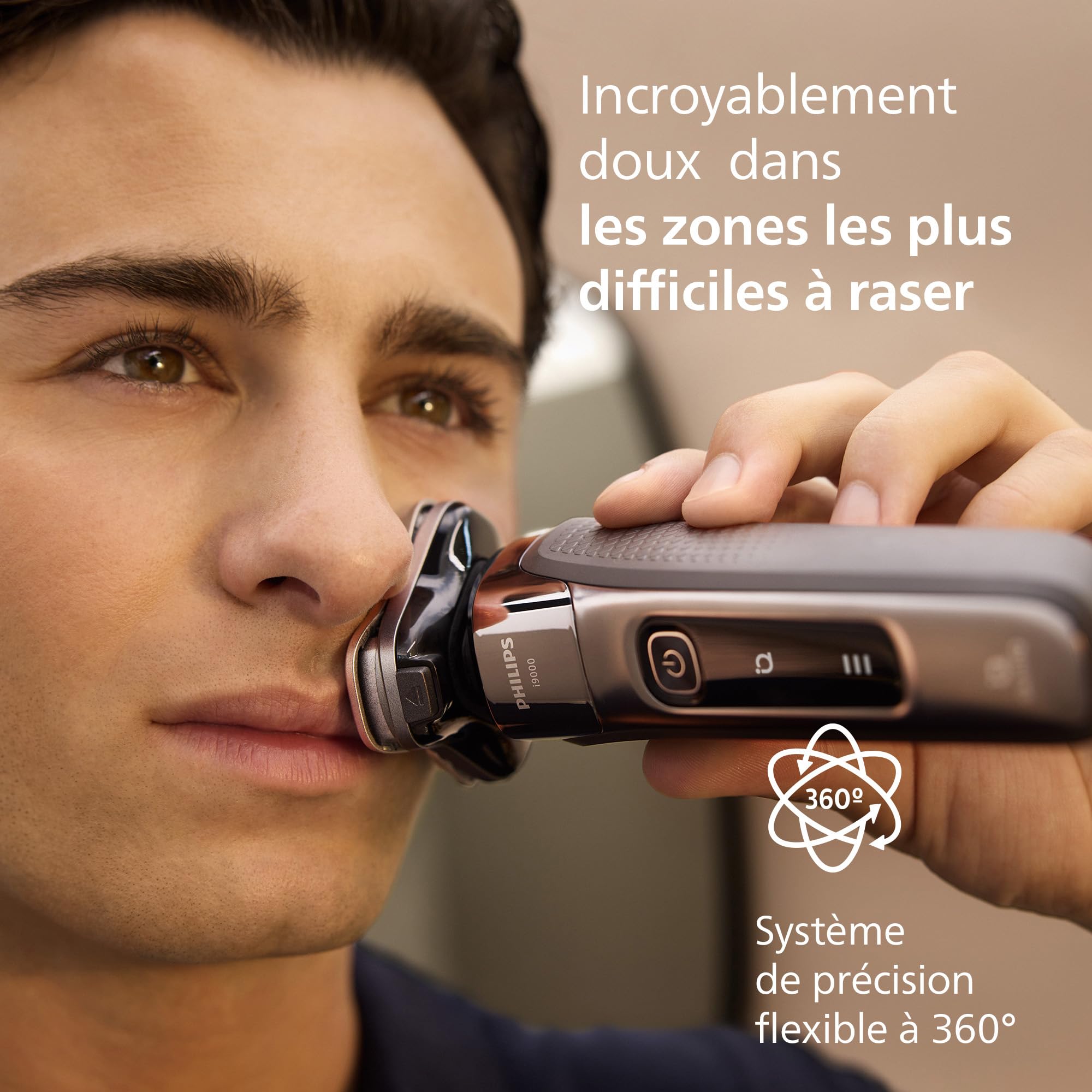 Philips Rasoir i9000, rasoir électrique sec et humide, avec technologie Skin IQ, système Triple Lift & Cut, lames rotatives 360 Dual SteelPrecision Blades, modèle X9002/30