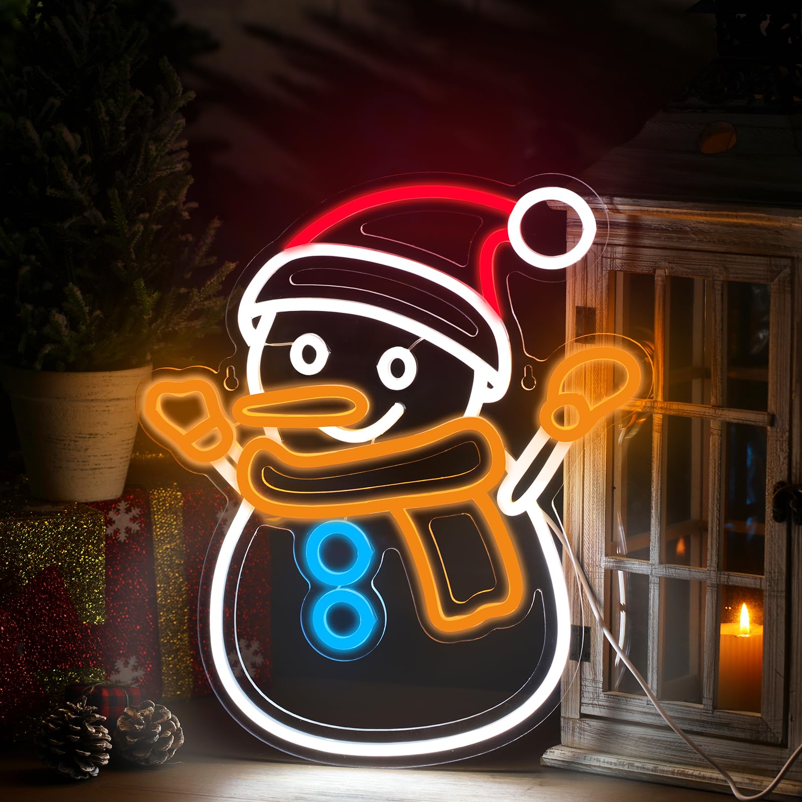 Xuhal Christmas Snowman Neon Sign Light Neon Lights Signs LED Sign USB Powered Home Wall Decor Light Up Acrylic Room Decorations for Bedroom Cafe Bar Outdoor Party Night Light Art Gift Accessories