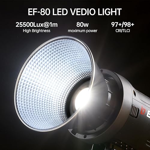 Miniatura 8 de EF-80 80W Led Video Light with F970 Handle Battery Box 5500K100K Daylight COB LED CRI97+ TLCI98+ Bowens Mount 9 Lighting Effects Continuous Light