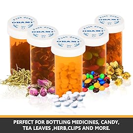 Plastic Medicine Pill Bottles with Child Resistant Caps - Push Down and Turn - Prescription Vial, Medicine Container, Pill Cases Dispenser Organizers (12pcs, 6 Dram)