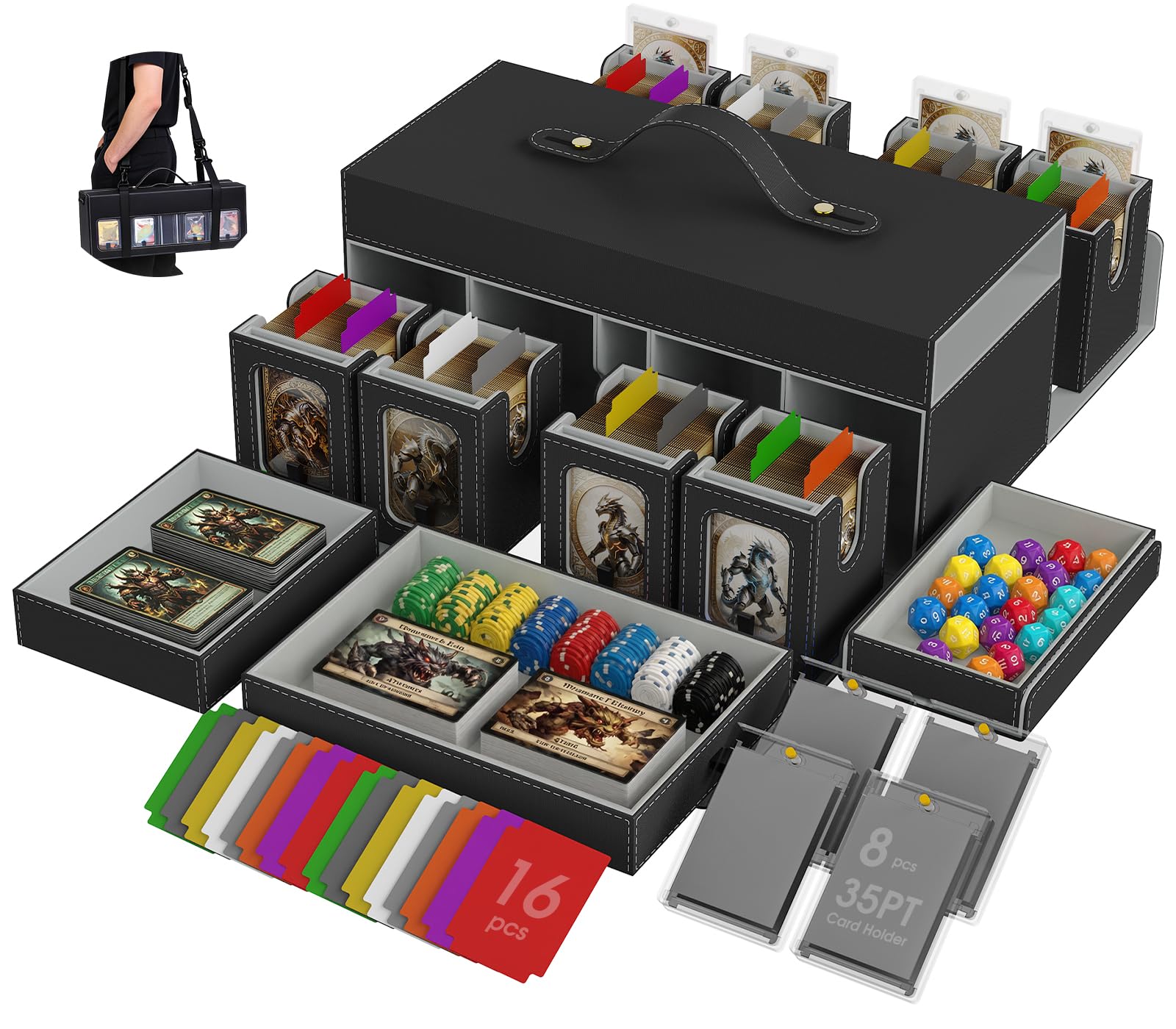 MTG Deckbox 11in1 Commander Deck Box,8 Deck sammelkarten aufbewahrungsbox mit Display&WüRfelablage1000+ DoppelhüLsenkarten,Abnehmbare Sammelkarten Box mit35pt Magnetischen Kartenhaltern Grau