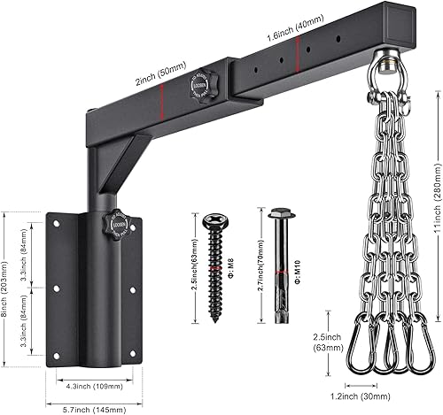Miniatura 5 de Dolibest Colgador de pared para bolsas pesadas con 4 cadenas, soporte giratorio de 360 para saco de boxeo, colgador de boxeo ajustable para el