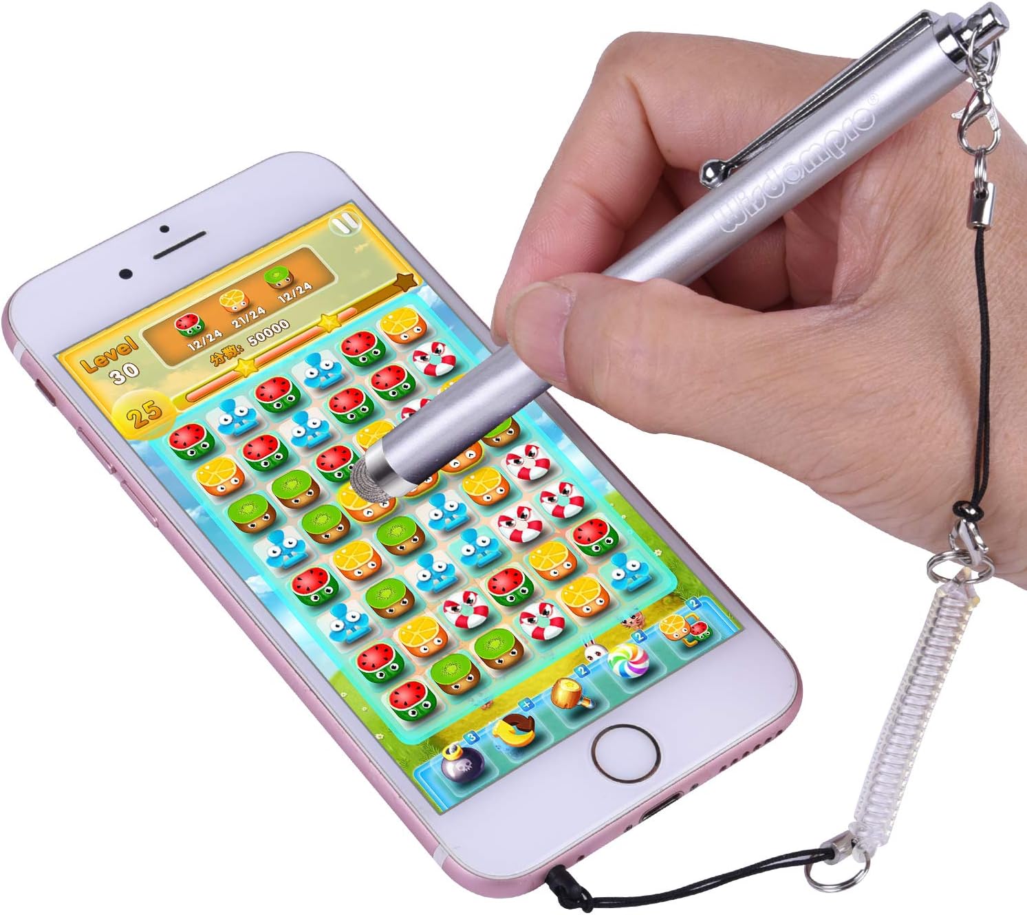 Stylus, Wisdompro 4.7" Universal Microfiber Mesh Tip Styli Pen with Tether for Capacitive Touch Screen iPads, Tablets, iPhones, Samsung Galaxy Note /Tab and more (Silver)