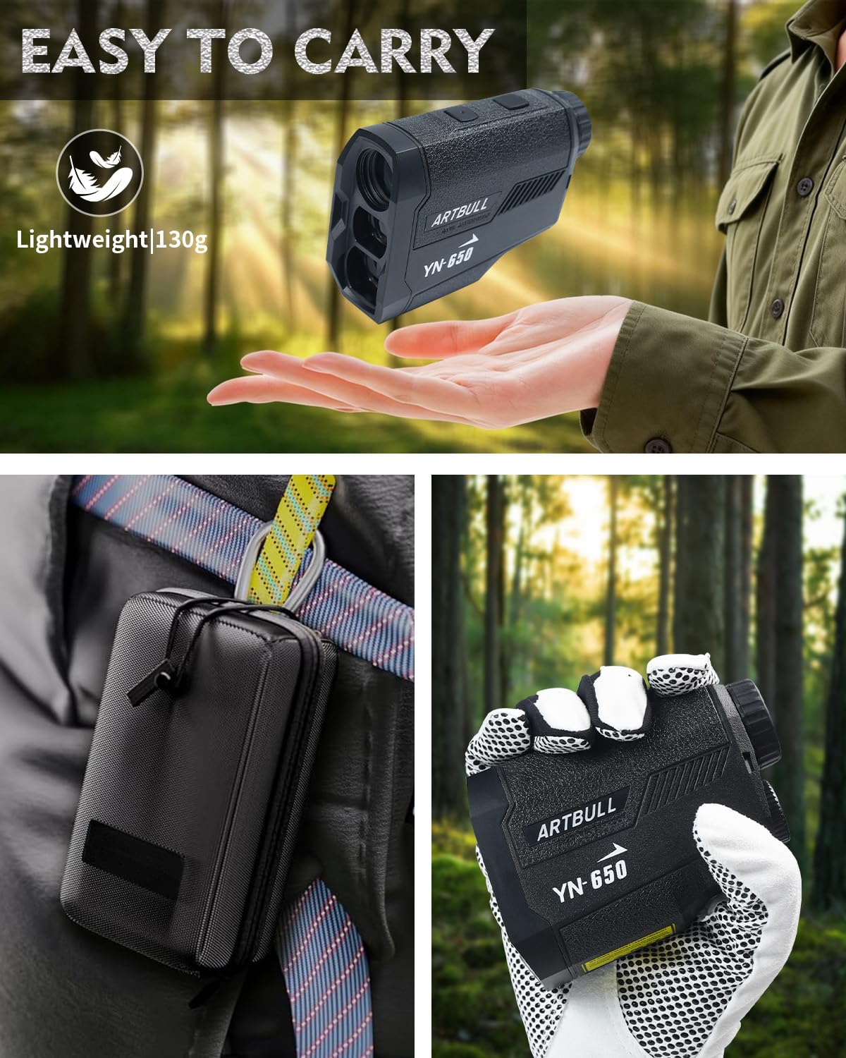 Artbull, telemetro da golf e caccia, 600 m, ingrandimento 6x, con scansione e pendenza, telemetro laser con acquisizione rapida, blocco bandiera, impermeabile IPX4, per cacciatori all'aperto