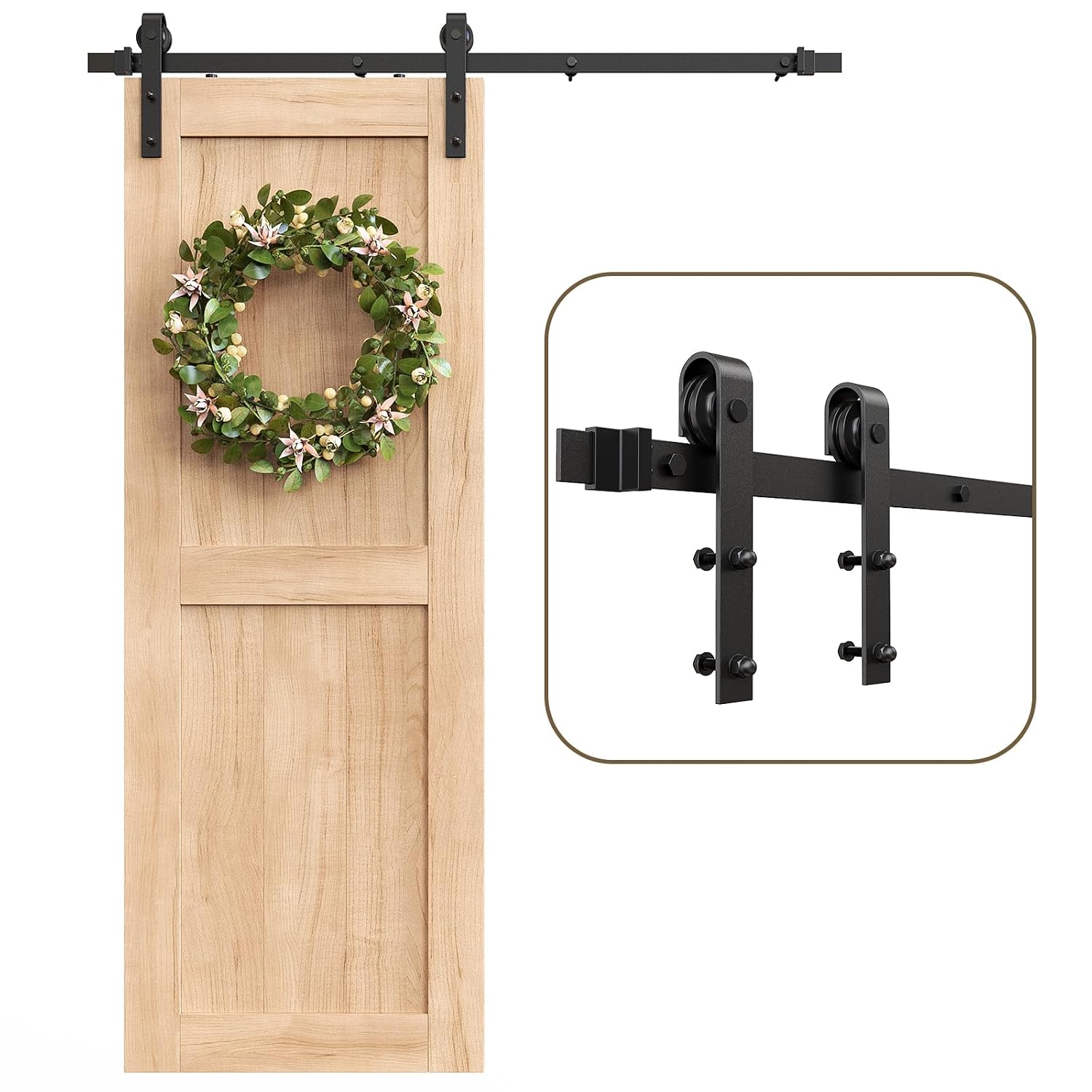 ROOMTEC 5FT Sliding Barn Door Hardware Track kit,Fit 30" Wide Single Door Panel,Upgraded Roller,Smoothly and Quietly,Easy Installation