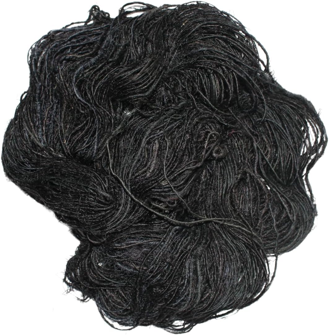 Knitsilk Premium Recycled Sari Silk Worsted Yarn(150+Yards)-Best for Knitting, Crocheting, and Jewelry Making Sustainable and Unique Texture Yarn (Black) (Pack of 2)