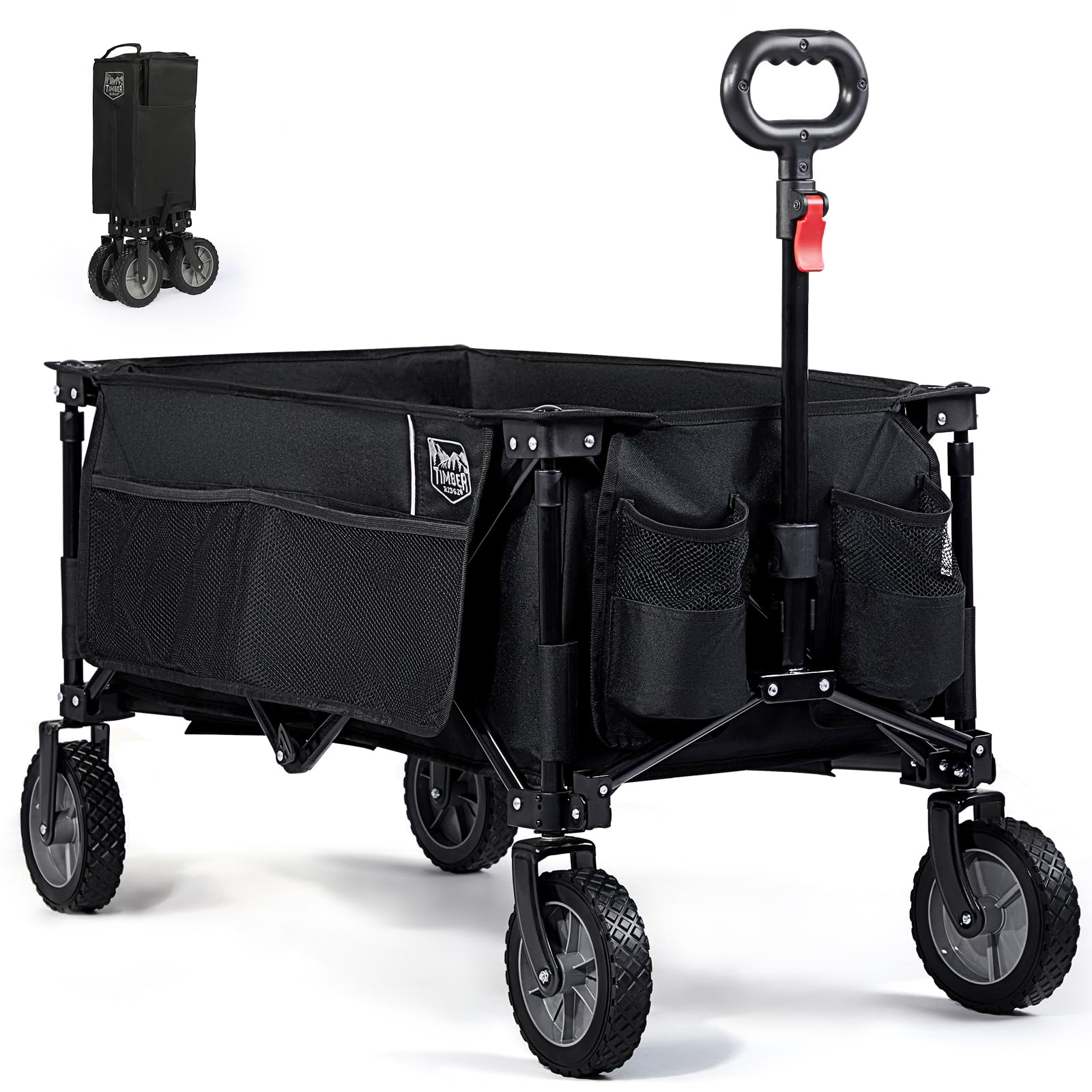 Timber Ridge Carro Playa Ruedas Grandes, Carrito Plegable Transporte para Jardín Playa Campaña Compra al Aire Libre, Carreta con Bolsa de Cubierta Mango Ajustable hasta 100kg