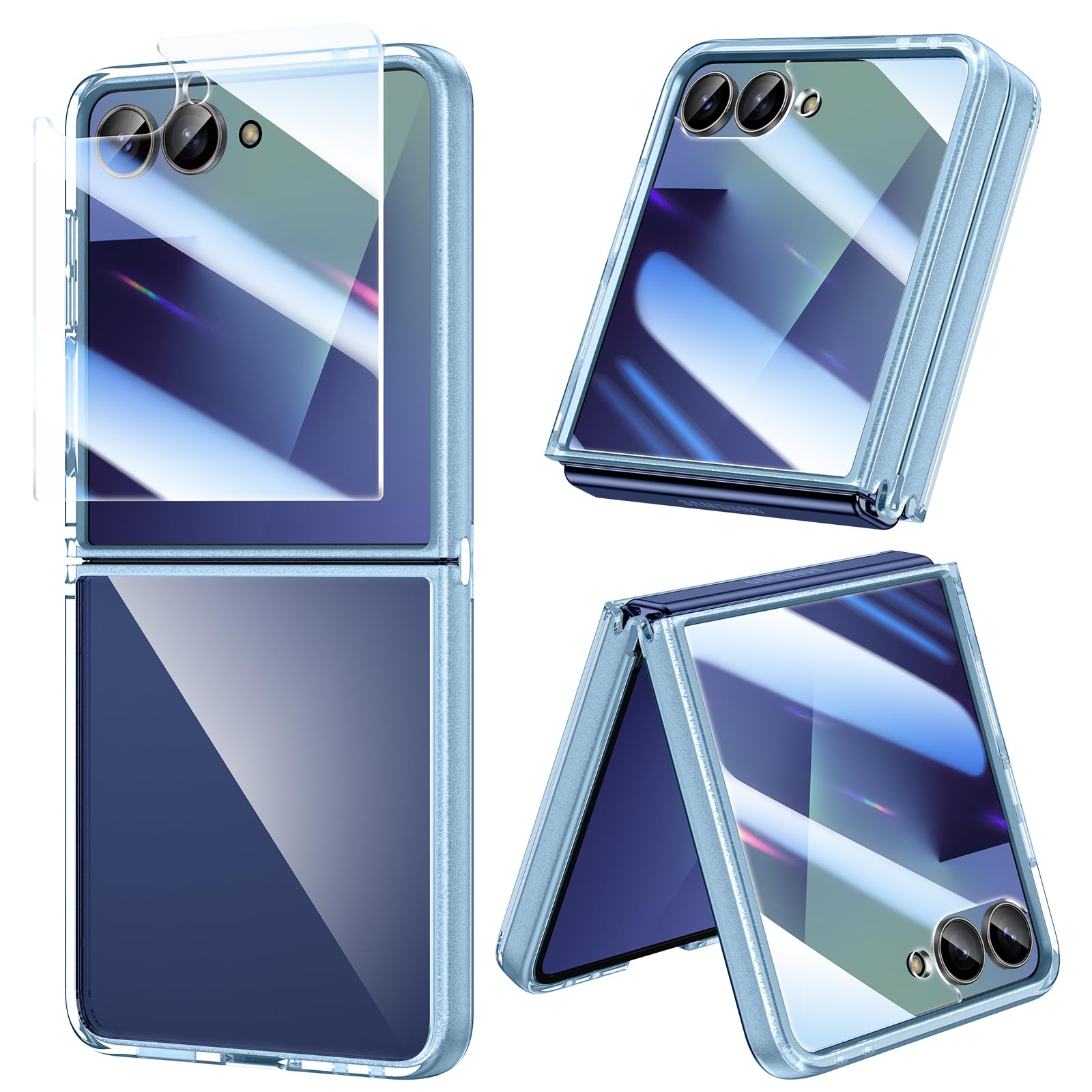 Doeshine Hülle für Galaxy Z Flip Ultra Dünn, mit Displayschutzfolie, Silikon TPU Original Schutzhülle, Kristallklar Hart PC Shell Anti-Kratz Stoßfest Handyhülle