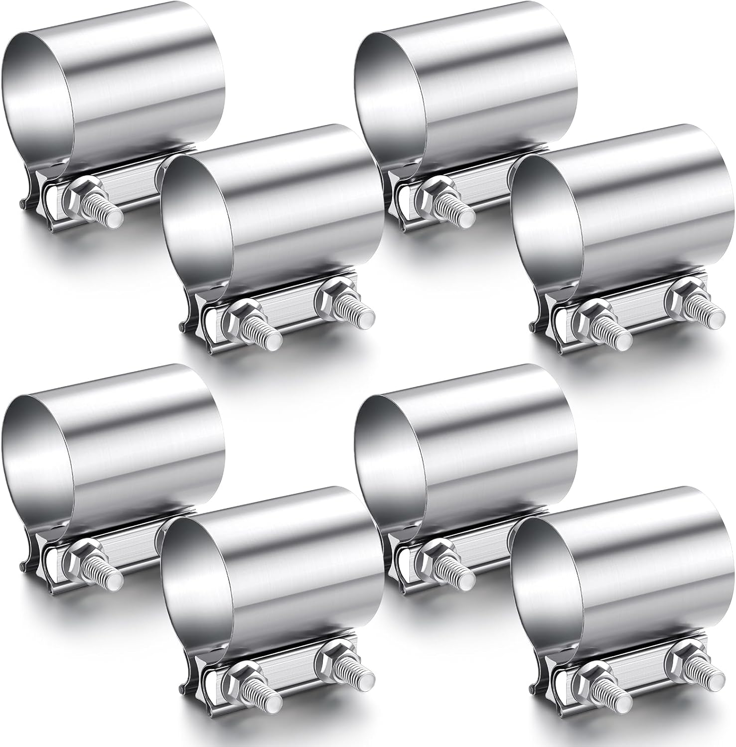 MorningRo 8 Pcs 3 Inch Exhaust Clamp Stainless Steel Exhaust Pipe Muffler Clamp Butt Joint Band Sleeve Coupler for Pipes Muffler Connections, Catalytic Converters