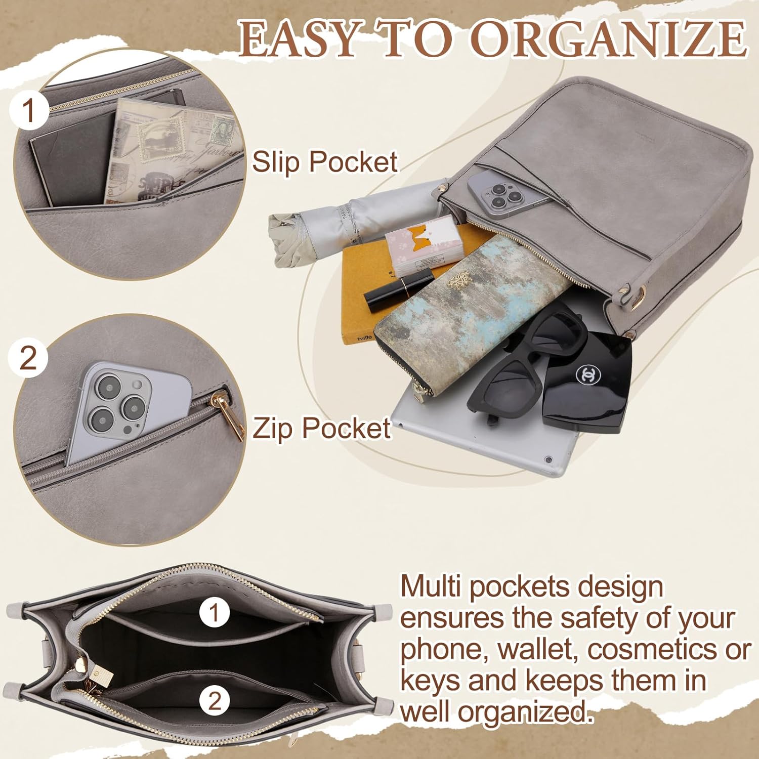 VX VONXURY Crossbody Bags for Women,Trendy Vegan Leather Shoulder Handbags,Fashion Hobo Purses with 2 Wide Straps