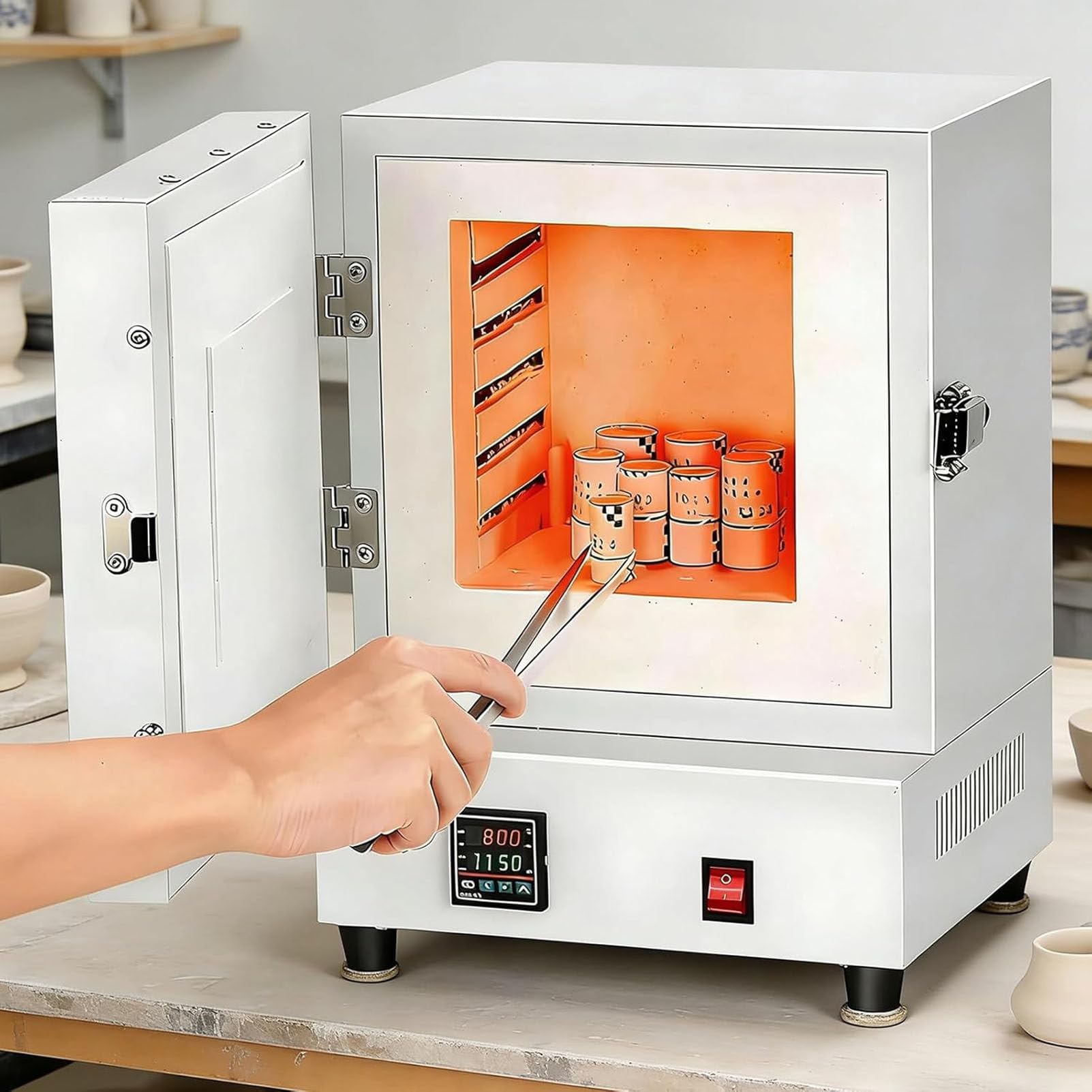 Elektrischer Labor-Muffelofen, 2000 W Keramikfaserofen mit intelligenter Temperaturanzeige, gleichmäßige Erwärmung bis zu 1150 °C, perfekt für Schmuck und Glasarbeiten